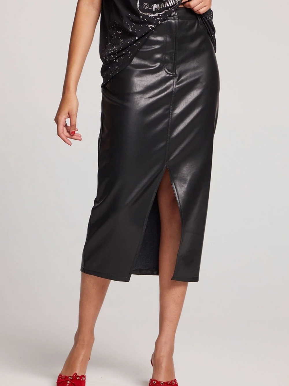 Chaser Cassi Licorice Leather Midi Skirt S